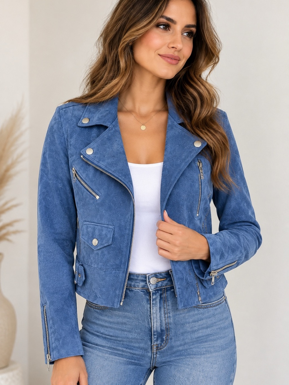 BLANKNYC Blue Suede Moto Jacket Women’s Size Small Biker Jacket